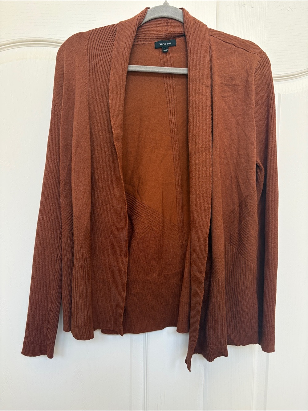 Verve Ami Open-Front Cardigan in Rust Brown